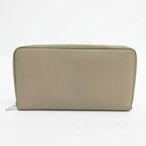 Celine Round Zip Long Wallet Greige Leather